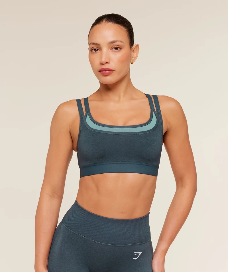 Gymshark Relay Seamless Medium Support Sports Bra - Stealth Blue/Storm Blue