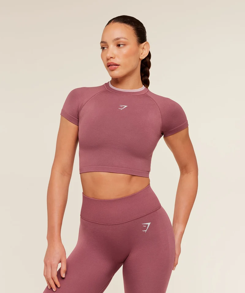 Gymshark Relay Seamless Short Sleeve Crop Top - Reset Pink/Light Pink