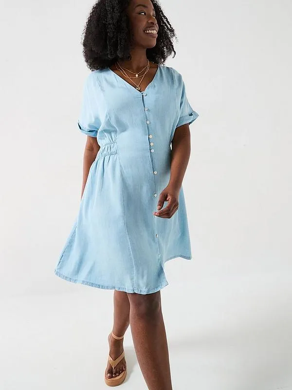 Curve Waist Detail Soft Denim Mini Dress - Blue