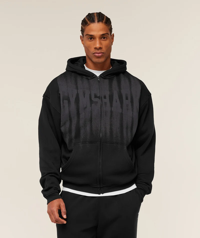 Gymshark Fade Graphic Zip Through Hoodie - Black