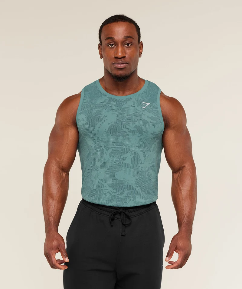 Gymshark Geo Seamless Tank - Storm Blue/Stealth Blue