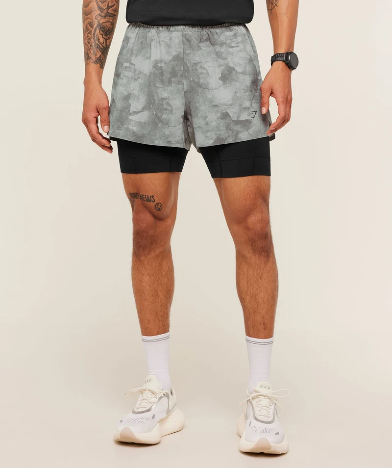 Gymshark Running Elite 2-in-1 5" Shorts - Smokey Grey/Black