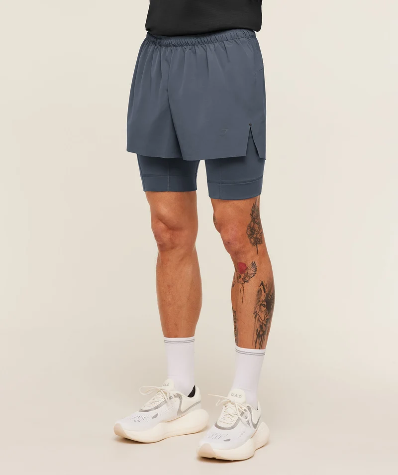 Gymshark Running Elite 2-in-1 5" Shorts - Titanium Blue