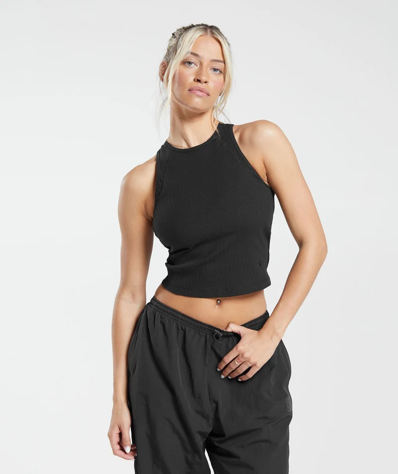 Gymshark Cotton Rib Midi Tank - Black