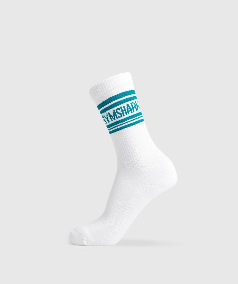 Gymshark Stripe Crew Single Sock - White/Seafoam Blue
