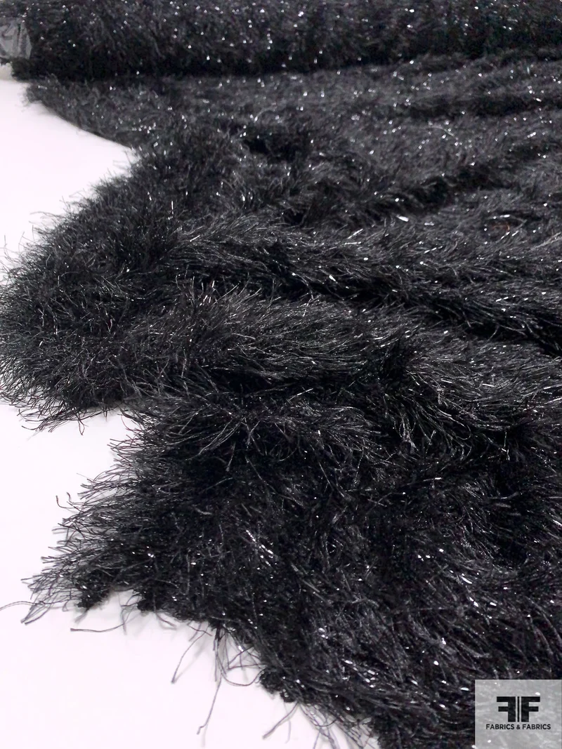 Shaggy Faux-Fur Look Fringe Novelty - Black