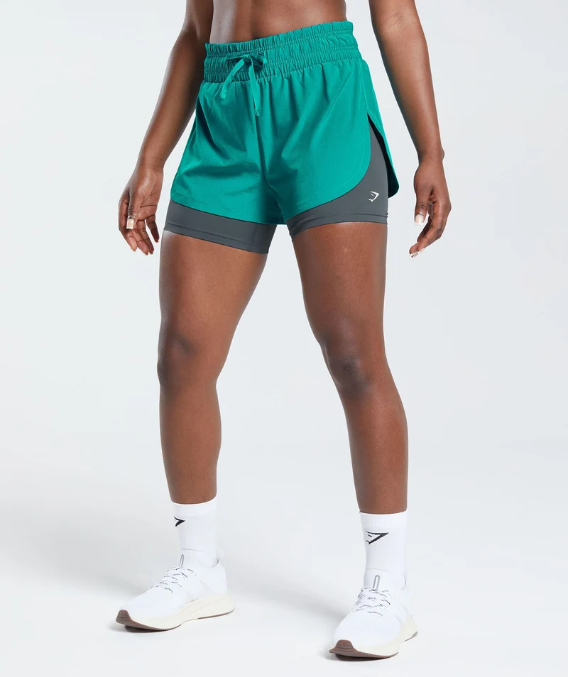 Gymshark RUNNING 2 IN 1 SHORTS - Seafoam Blue/Smokey Teal