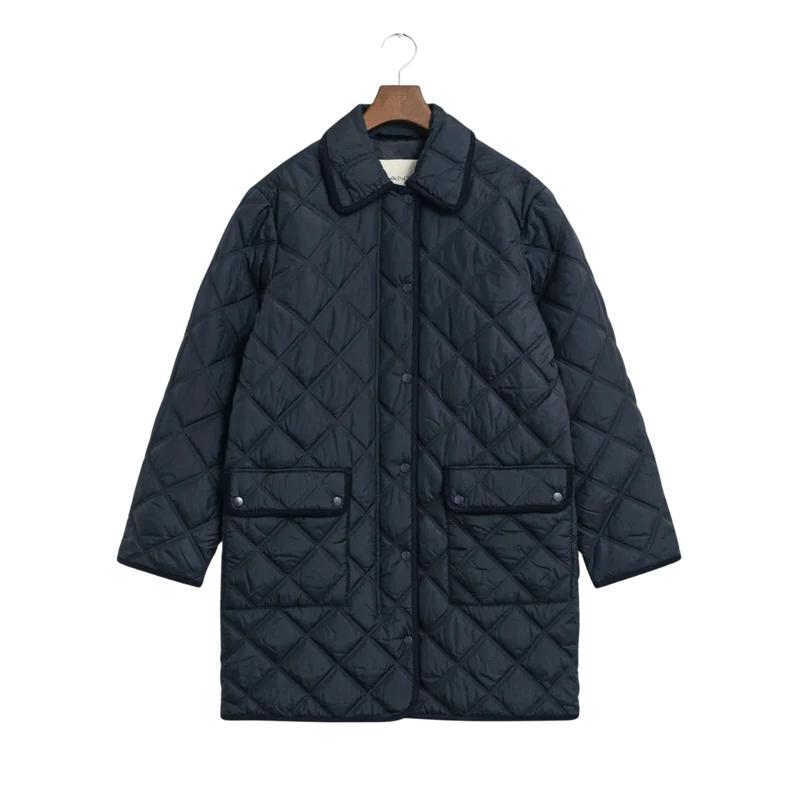 Quilted Coat With Cord Trim - Evening Blue