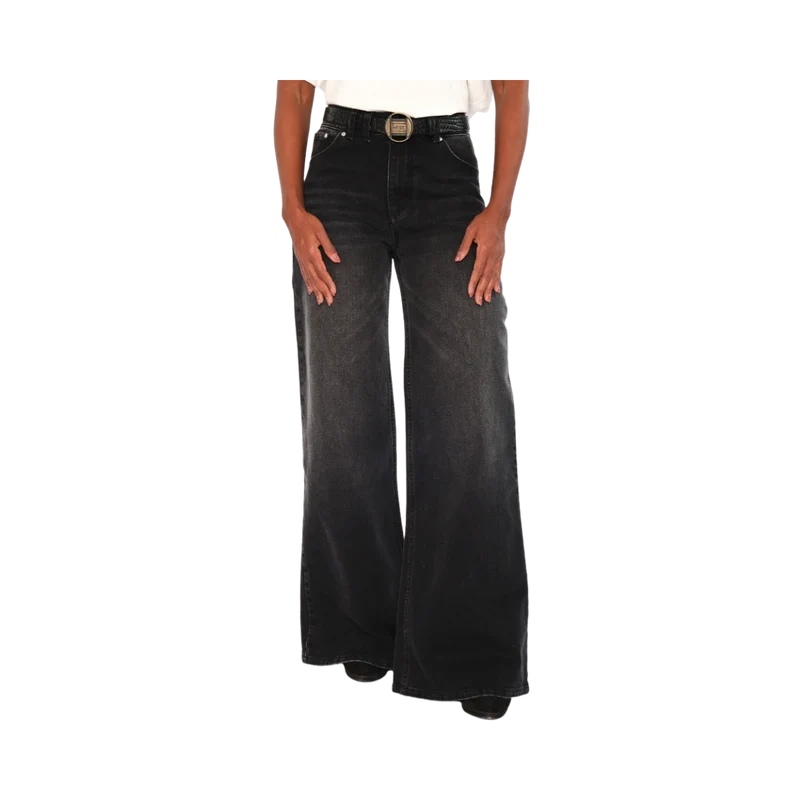 Irina Wide Leg - Medium Wash Black Denim
