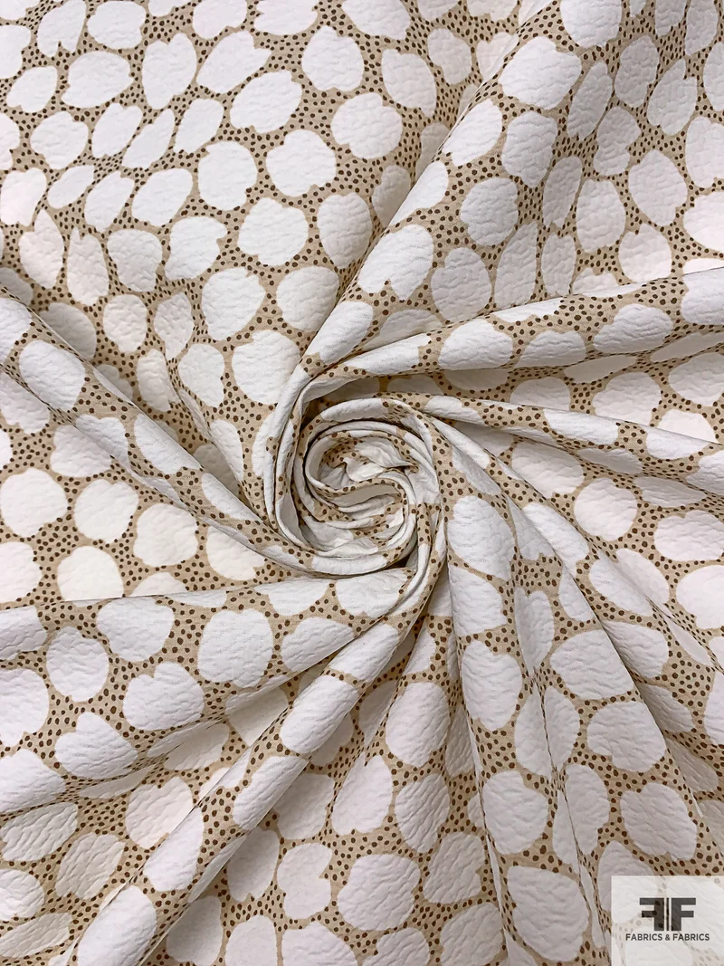 Made in Switzerland Graphic Printed Cotton Pique - White / Oatmeal / Brown