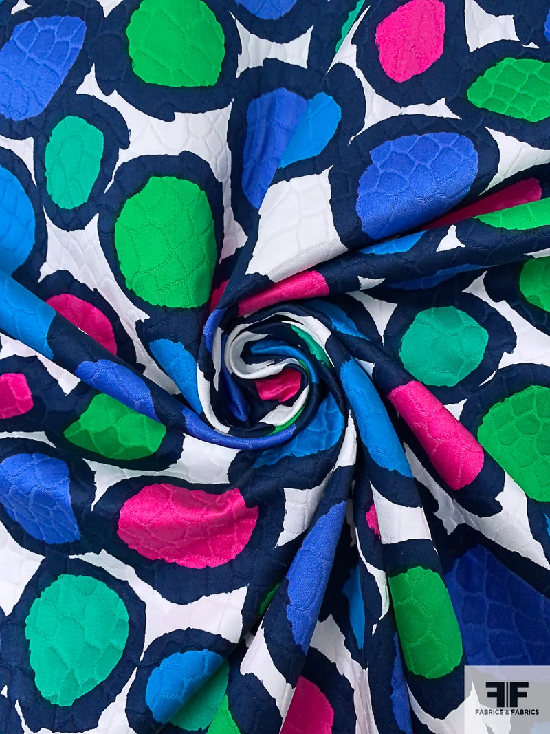 French Circles Printed Cotton Pique - Navy / Blue / Green / Fuchsia / White