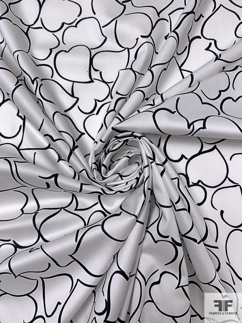 Made in Switzerland Hearts Printed Fine Cotton Twill-Sateen - White / Black