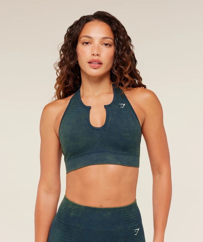 Gymshark Steel Seamless Halter Neck Bra - Deep Petrol Blue/Wash