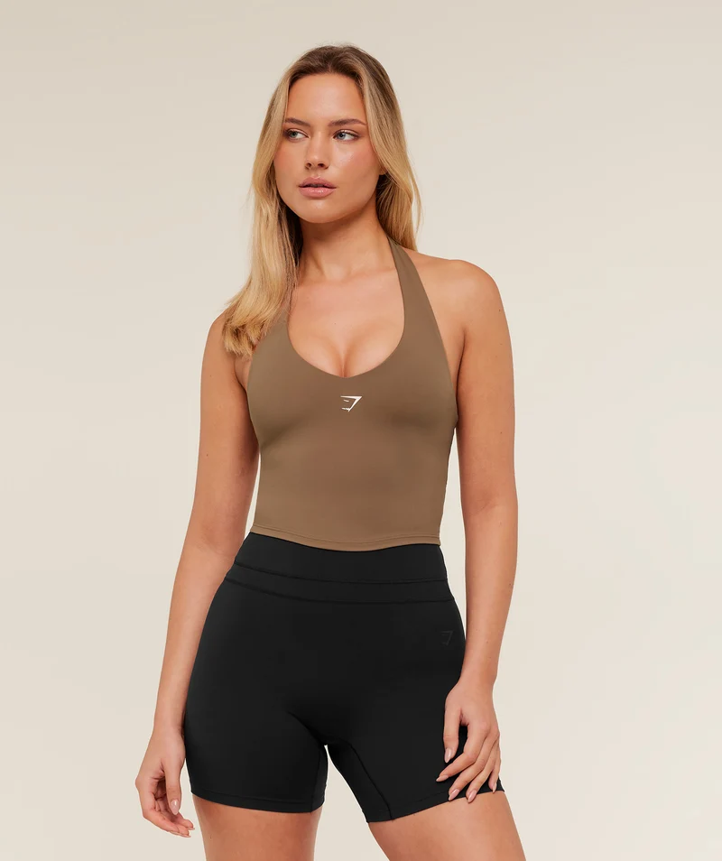 Gymshark Halter Neck Cami with Shelf - Brown