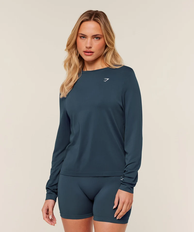 Gymshark Everyday Seamless Long Sleeve Top - Stealth Blue