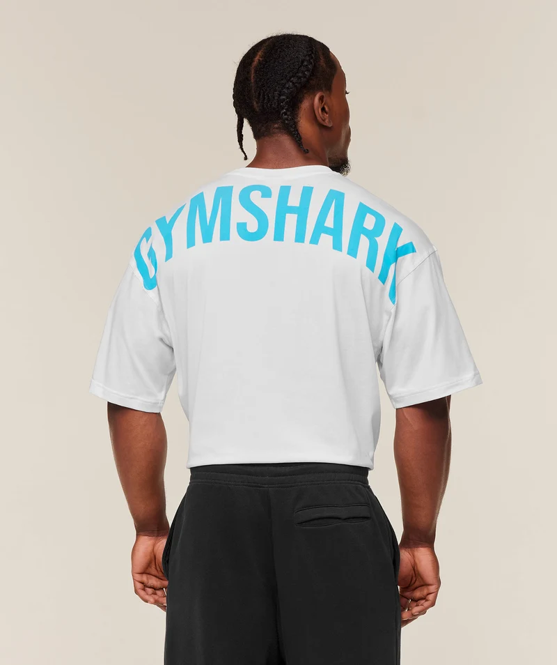 Gymshark Power T-Shirt - White/Brand Blue