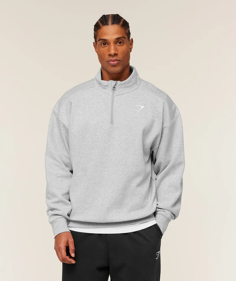 Gymshark Crest Oversized 1/4 Zip - Light Grey Core Marl