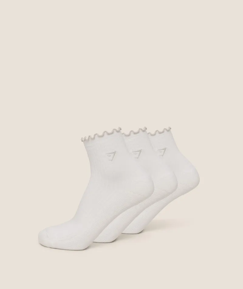 Gymshark Midi Frill Socks 3pk - Soft White
