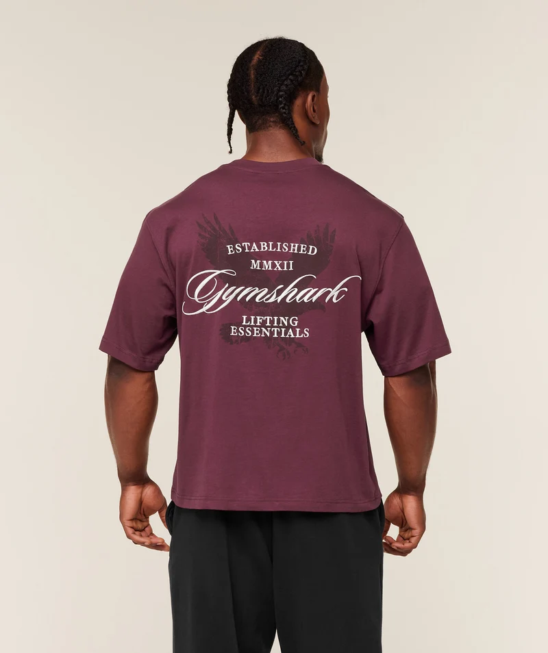 Gymshark Eagle Script Graphic T-Shirt - Impact Burgundy
