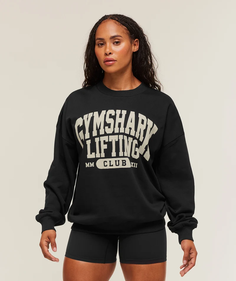 Gymshark Lifting Club Graphic Oversized Crew Neck - Black