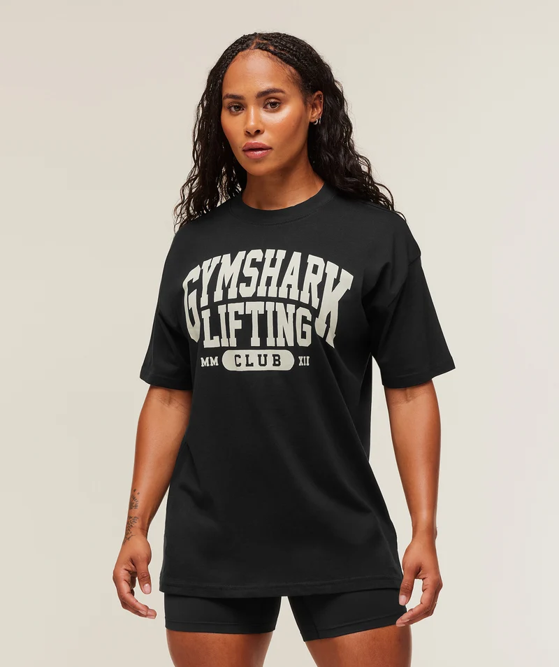 Gymshark Lifting Club Graphic Oversized T-Shirt - Black/Soft White