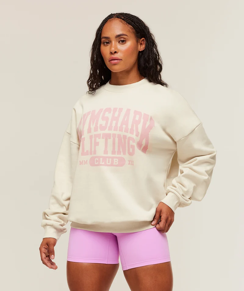 Gymshark Lifting Club Graphic Oversized Crew Neck - Oat White
