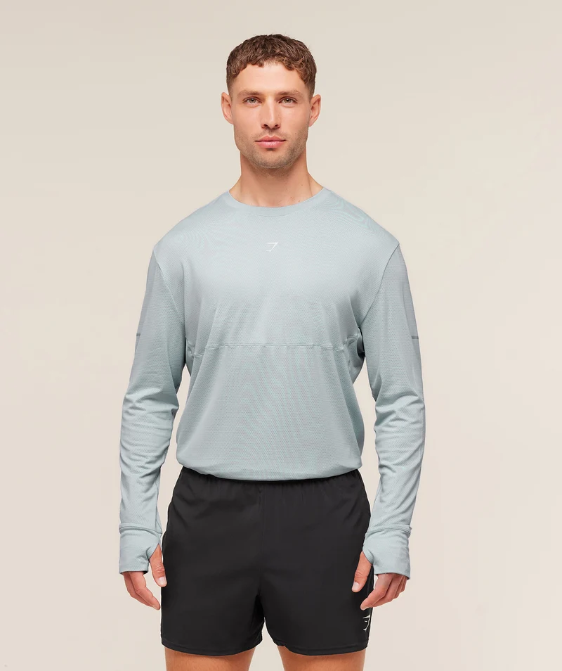 Gymshark Running Long Sleeve T-Shirt - Smoke Blue