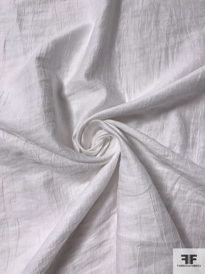 Crinkled Linen Look Poly-Cotton - White