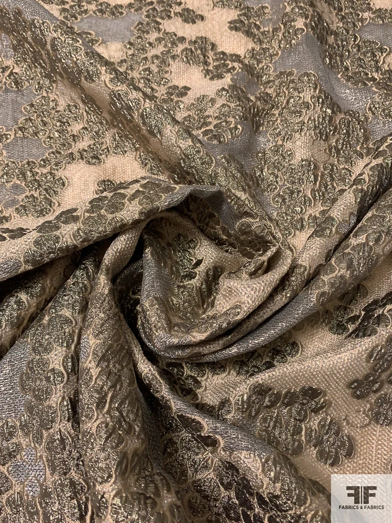 Floral Metallic Textured Cloqué Novelty - Taupes / Metallic Taupe / Gunmetal
