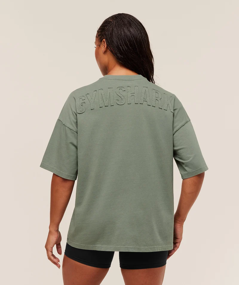 Gymshark Power Washed Oversized T-Shirt - Unit Green/Acid Wash Small Ball