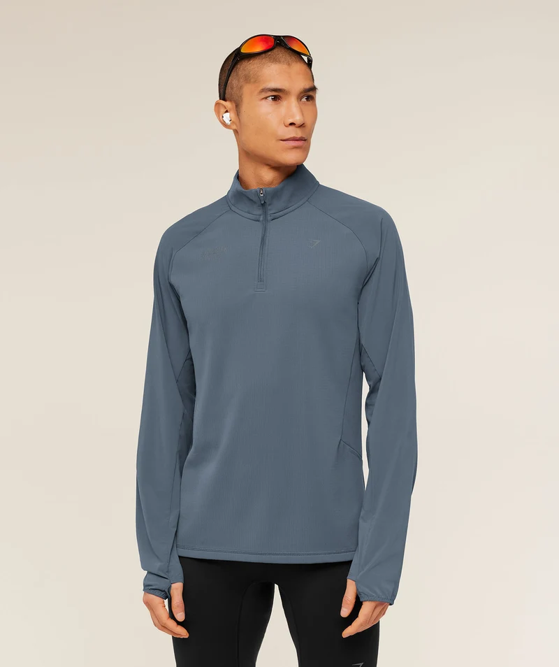 Gymshark Running Elite 1/4 Zip - Titanium Blue
