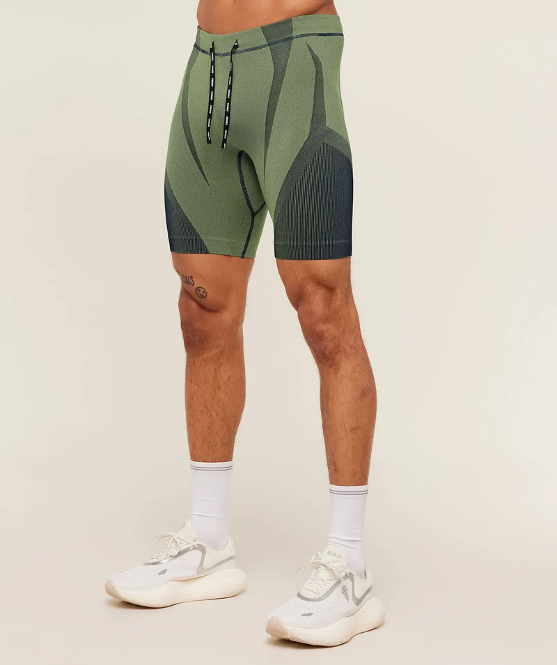 Gymshark Seamless Running Half Tight - Stealth Blue/Sorbet Yellow