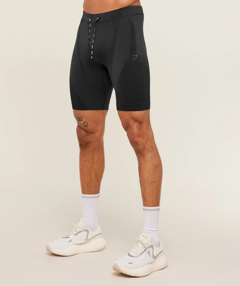 Gymshark Seamless Running Half Tight - Black/Onyx Grey