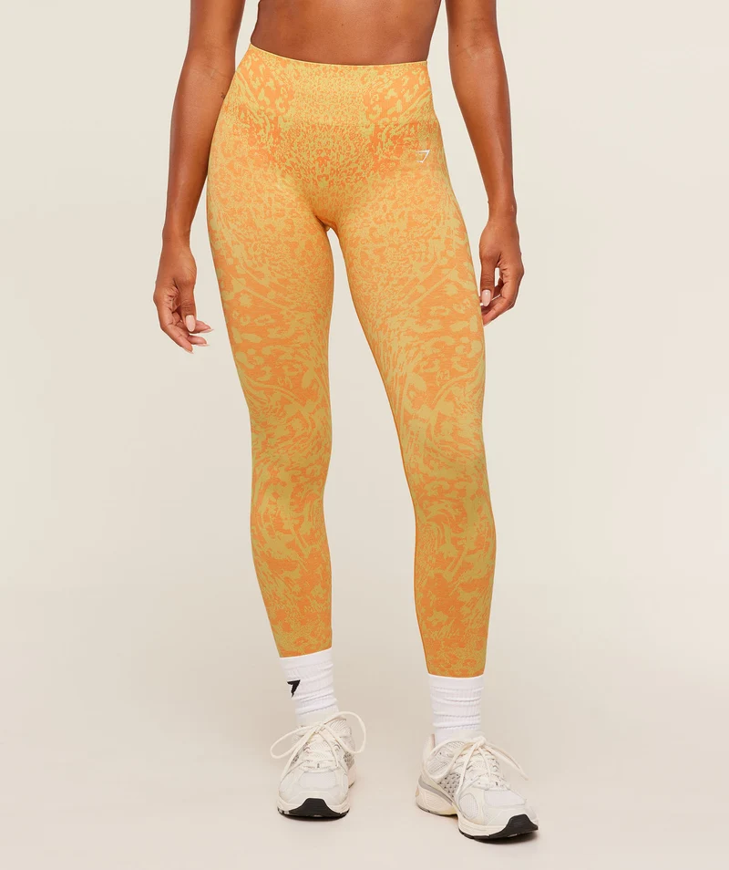 Gymshark Adapt Animal Leggings - Sorbet Yellow/Dayglow Peach