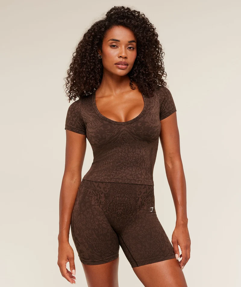 Gymshark Adapt Animal X Whitney Short Sleeve Top - Archive Brown/Soft Brown