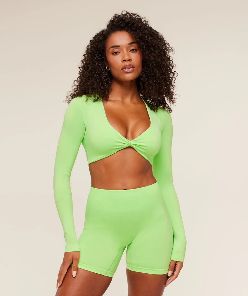 Gymshark Adapt Animal Long Sleeve Crop Top - Energy Gelato Green/Sorbet Yellow