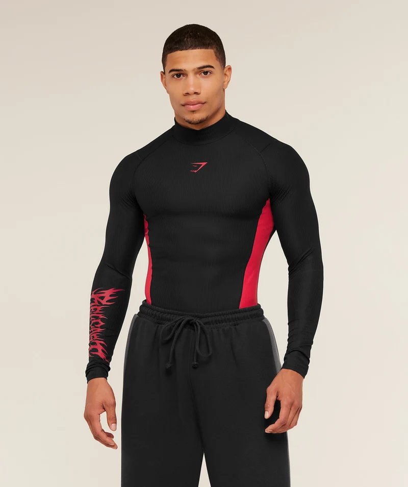 Gymshark GS x Carlos Long Sleeve Tee - Black/Carmine Red