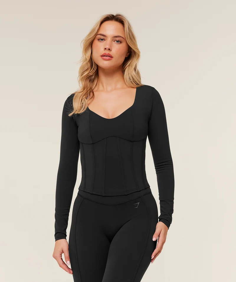 Gymshark Corset Long Sleeve Crop Top - Black