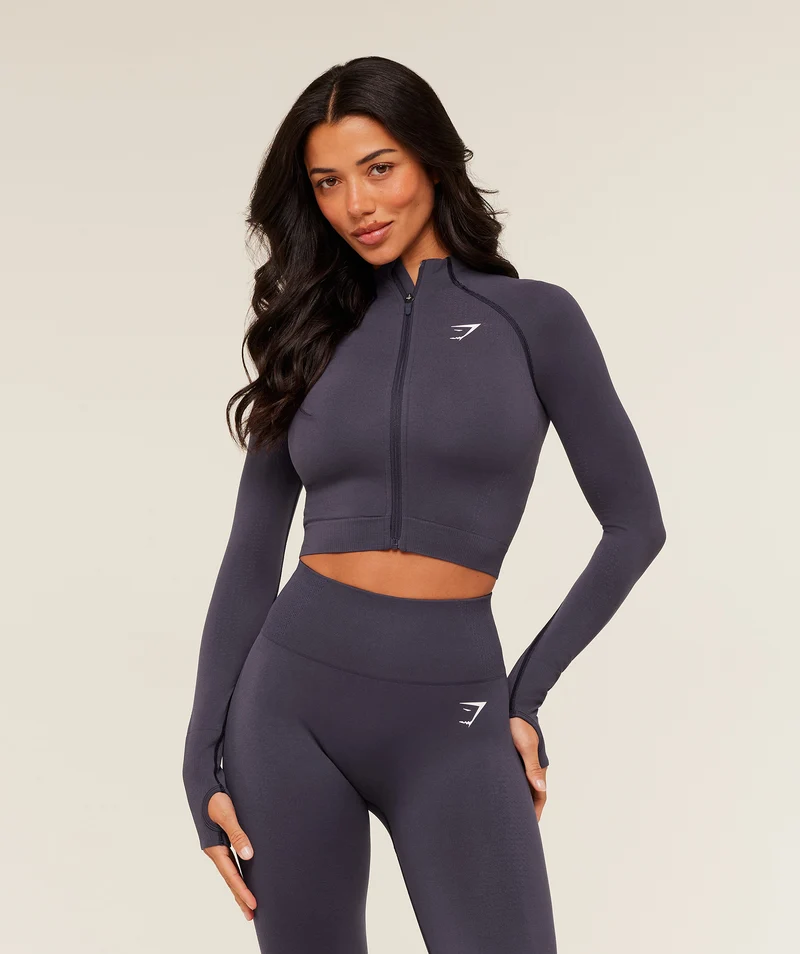 Gymshark Vital Seamless Midi Zip 2.0 Pullover - Midnight Purple/Marl