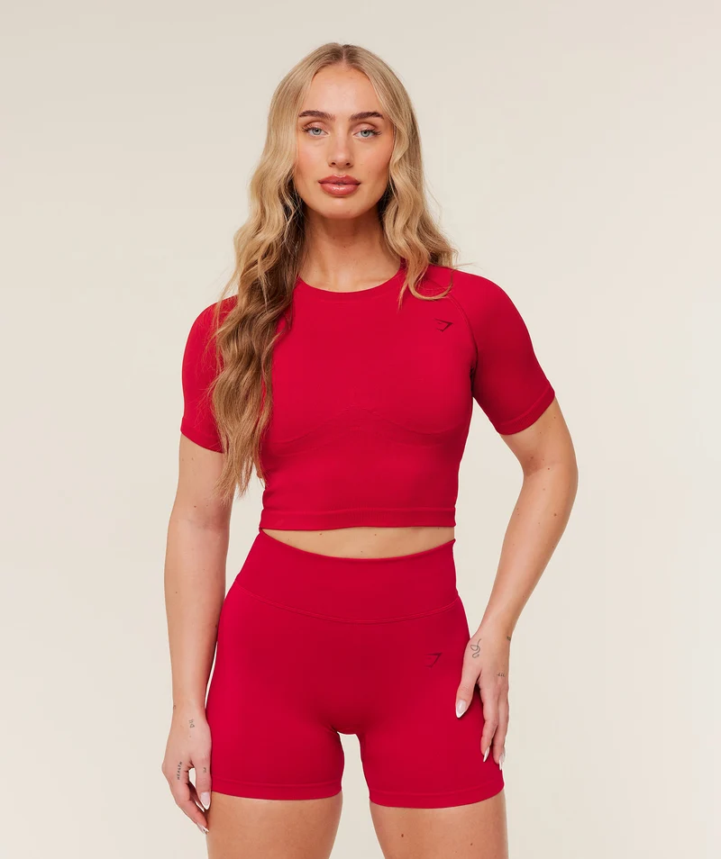 Gymshark Lift Seamless Short Sleeve Top - Carmine Red