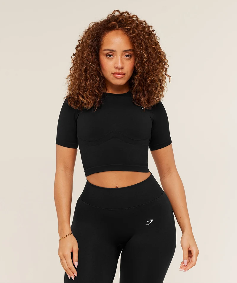 Gymshark Lift Seamless Short Sleeve Top - Black/Black Marl