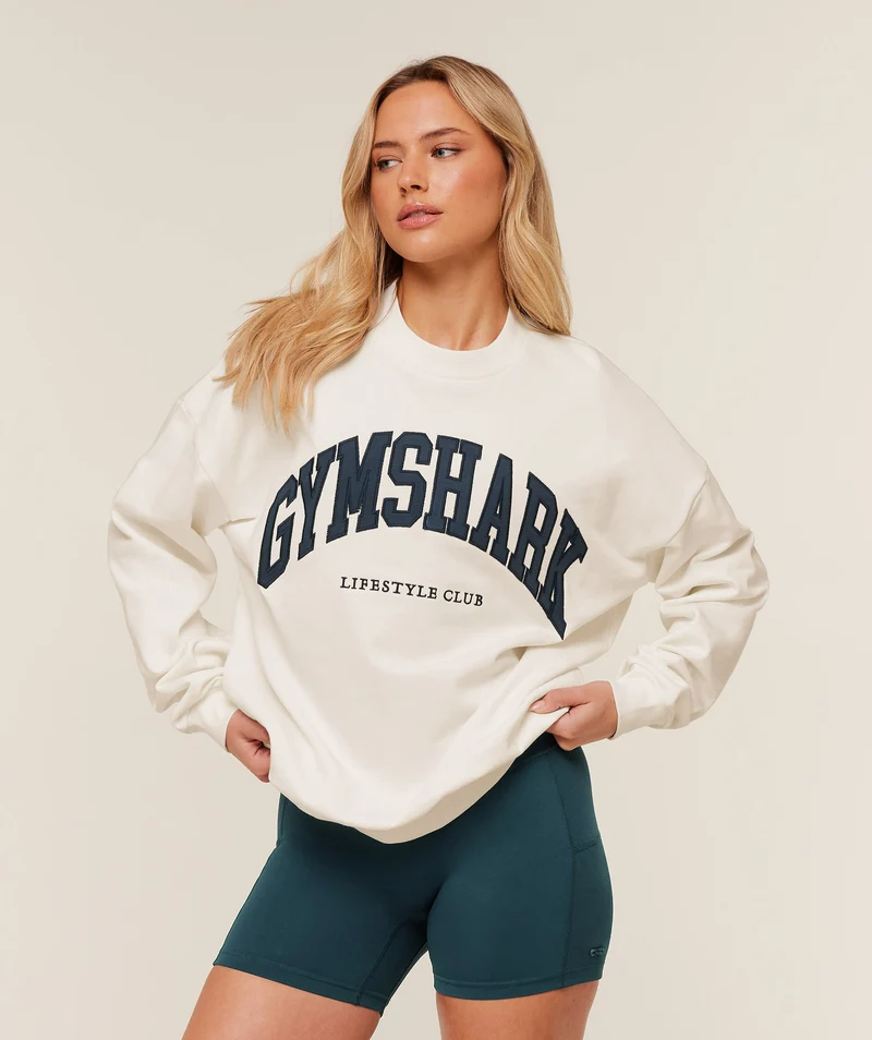 Gymshark Collegiate Graphic Crew Neck Pullover - Soft White