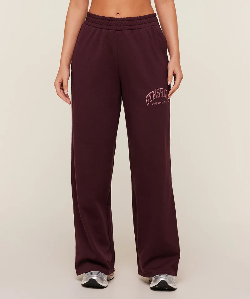 Gymshark Collegiate Graphic Straight Leg Joggers - Rich Maroon