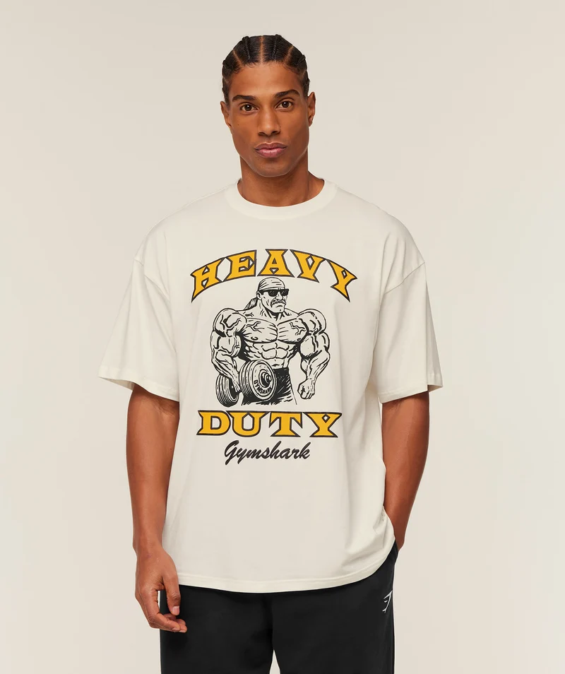 Gymshark Heavy Duty Bro Graphic T-Shirt - Soft White