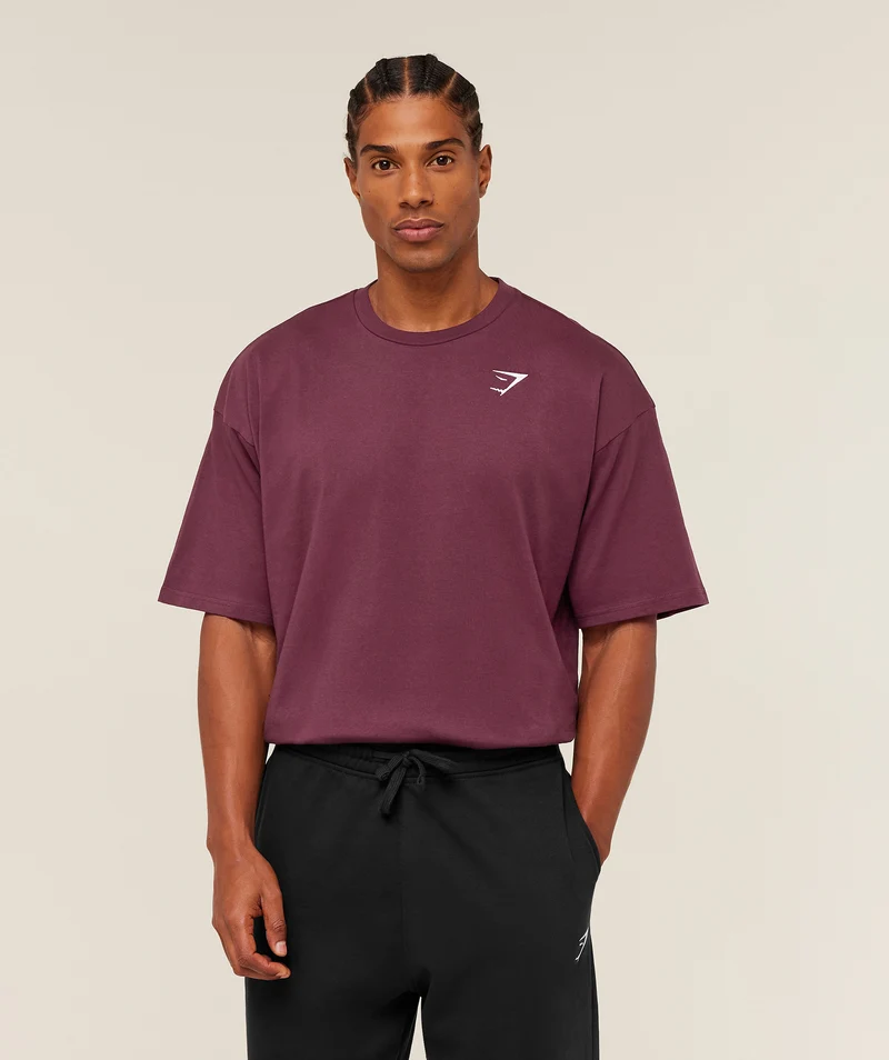 Gymshark Crest Oversized T-Shirt - Impact Burgundy
