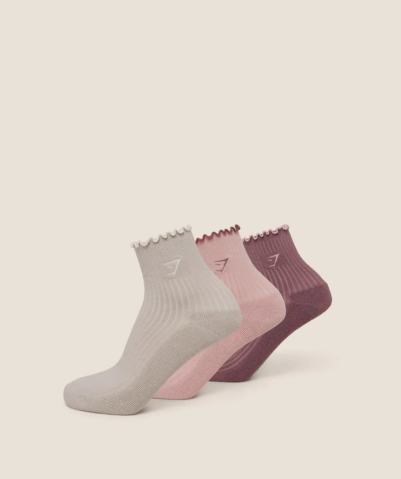 Gymshark Midi Frill Socks 3pk - Pebble Grey/Light Pink/Calm Pink