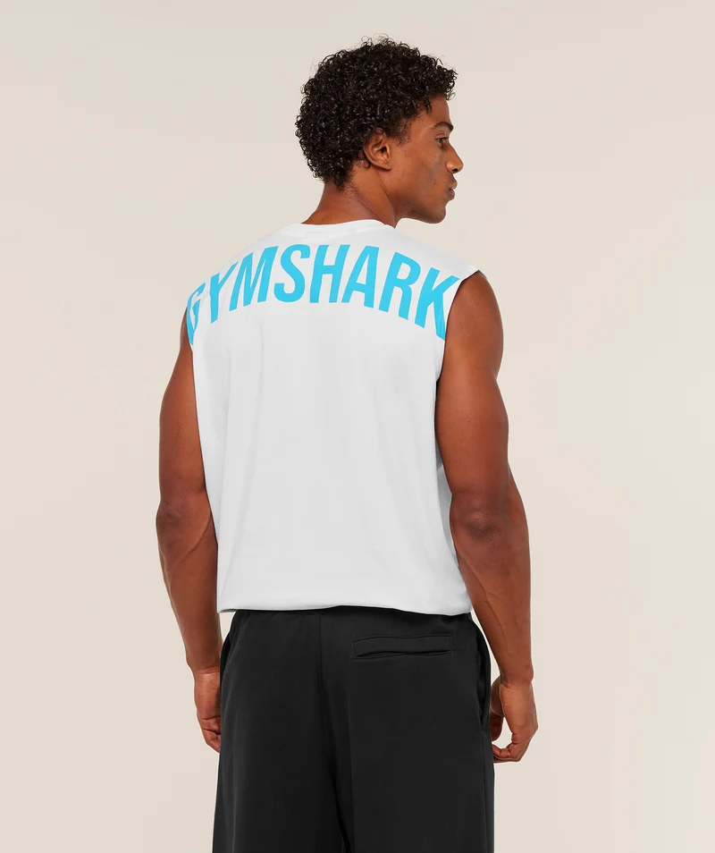 Gymshark Power Cut Off Tank - White/Brand Blue