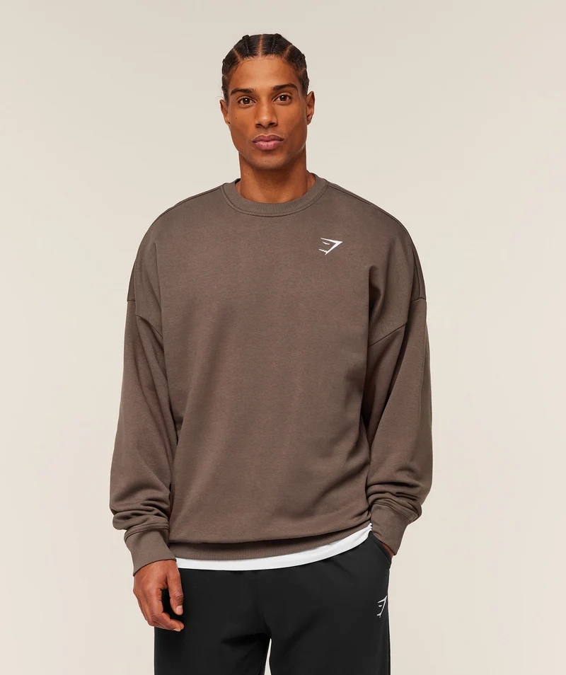Gymshark Crest Oversized Crew - Soft Brown