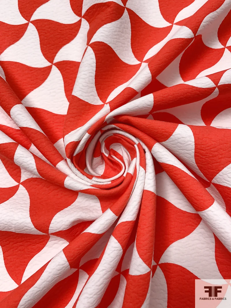 Made in Switzerland Wavy Triangles Printed Cotton Pique - Hot Orange / White