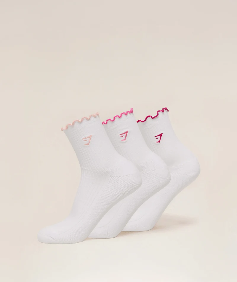 Gymshark Midi Frill Socks 3pk - Cloud Pink/Energy Pink/Build Pink